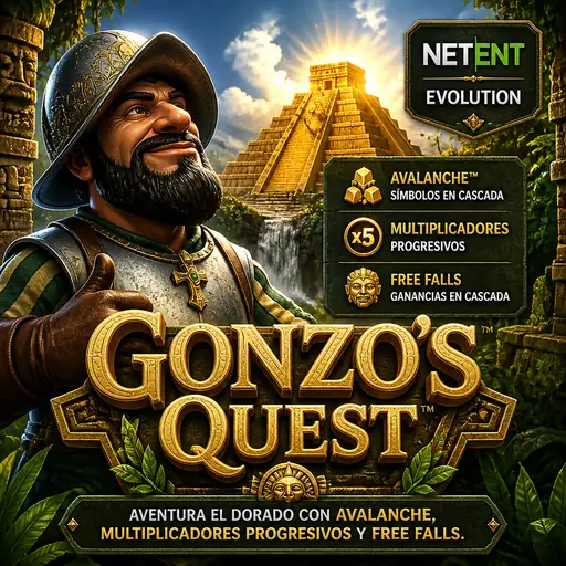 Miniatura de Gonzo’s Quest con explorador y logo visible